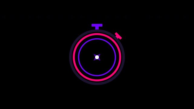 Glowing neon stopwatch icon counting down isolated on transparent background