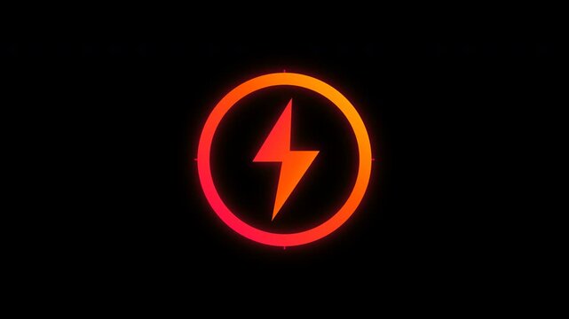 Glowing orange neon charging battery indicator with progress circle loading