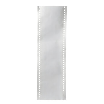 Vertical strip of vintage continuous computer paper with perforated edges as transparent PNG