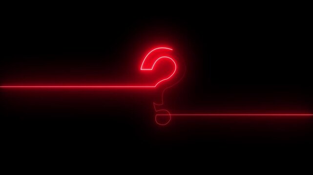 Glowing red neon question mark symbol isolated on a dark black background for business concepts