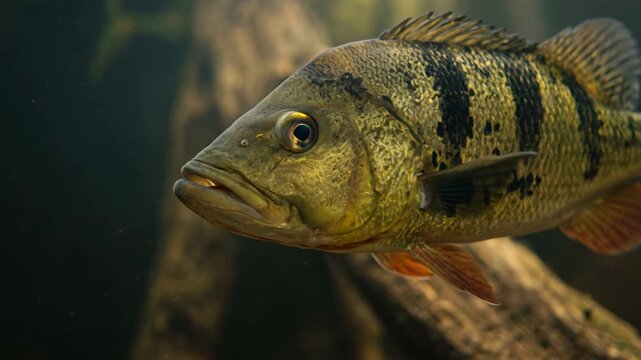 peacock bass underwater close up at morning light in the orinoco river basin video