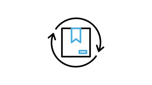 Animated package, cardboard box, parcel, present or gift in progress arrow icon for order, delivery, shipping, shipment, packing, productivity animation video loops. Motion graphics with alpha channel