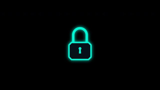 Neon glowing padlock icons locking and unlocking on transparent background