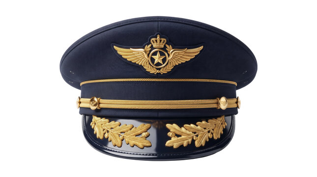 Navy Blue Pilot Officer Peaked Cap With Gold Emblem.