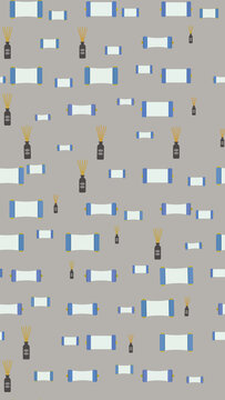 Seamless pattern of scrolls and reed diffusers