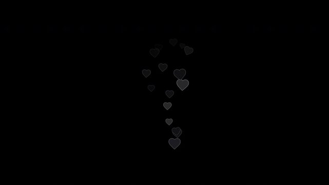 Romantic heart bubbles rising in champagne flute shapes on transparent background
