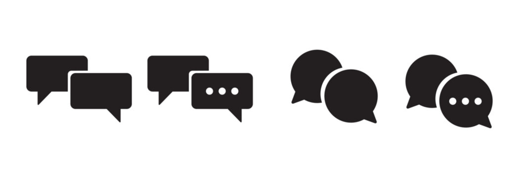 Chat icon set, speech bubble icons outline filled styles, messaging symbols UI communication app interface feedback talk pictogram text illustration