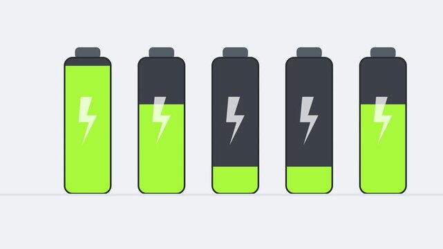 Battery cells charging in a row, looping background