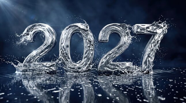 Futuristic digital rendering of the year 2027 with a shimmering metallic effect