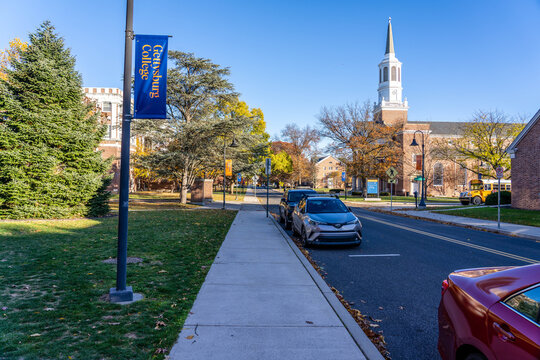 A Street Passing Through the Campus of Gettysburg College With Historic Buildings in Gettysburg Pennsylvania