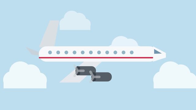 Cargo plane flying through drifting clouds, loop