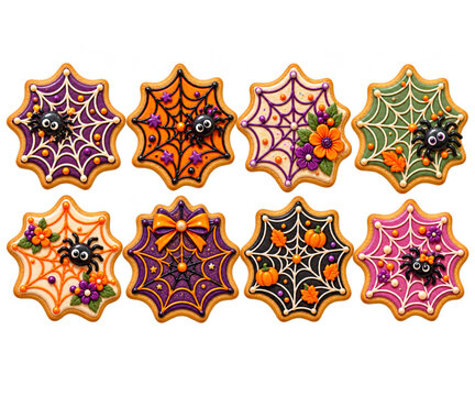 Festive Spiderweb Cookies in Purple, Orange, Pink and Green for Halloween Baking and Seasonal Decorations
