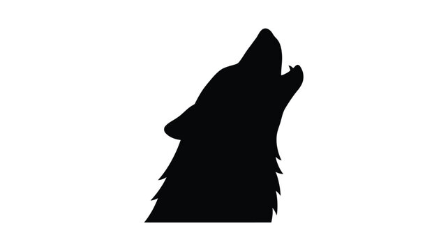 Howling wolf head in black silhouette canine