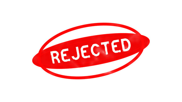 A red oval rubber stamp featuring the word rejected in white bold letters, isolated on a black background, for digital document use isolated on a transparent background