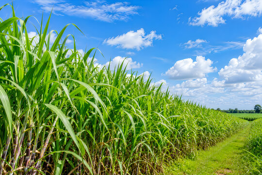 Sugar cane field with blue sky and cloud in thailand