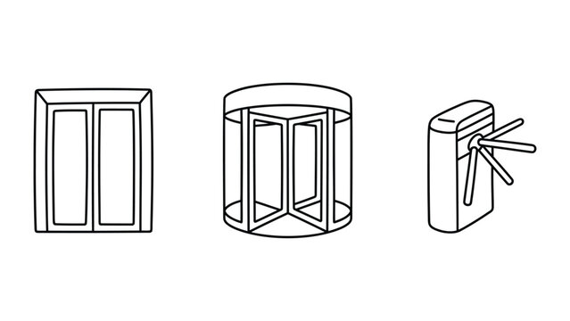 Turnstile, revolving door, and security gate icons