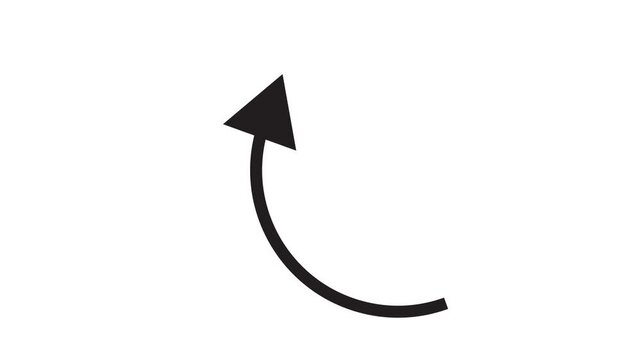Directional arrow icon animation.  Curved navigation arrow line animation.