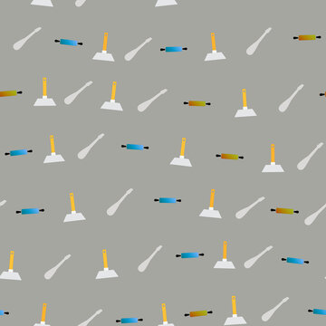 Seamless pattern of putty knives and rolling pins