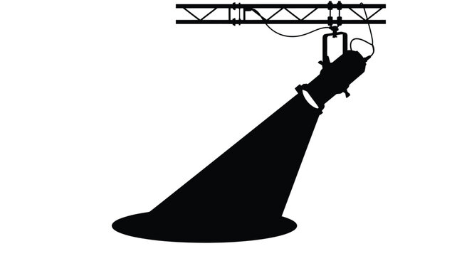Stage spotlight hanging from truss system black silhouette