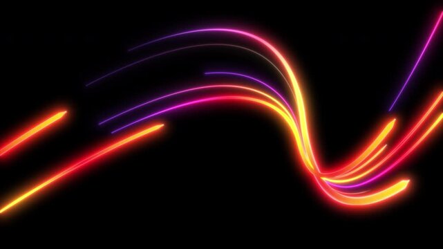Abstract glowing orange and red neon light lines background with dark space for tech design