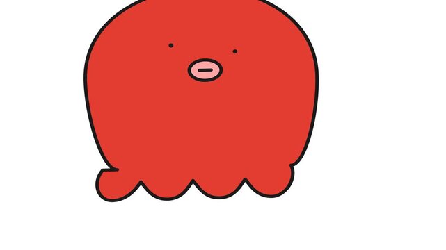 Cute Red Cartoon Octopus Character with Big Eyes.