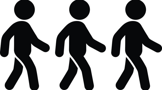Black silhouette figures walking in sequence representing motion progression during directional travel movement