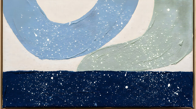 Abstract illustration of a blue moon and a dark starry sky with soft glowing light streaks