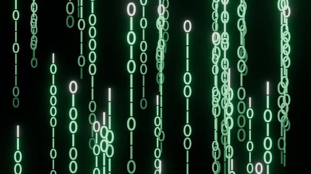 Green binary code rain loop digital matrix data stream background