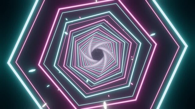 Neon hexagon tunnel loop abstract futuristic motion background