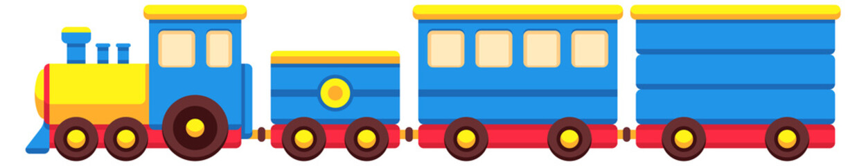 Train toy cartoon icon. Color locomotive and wagons © MicroOne