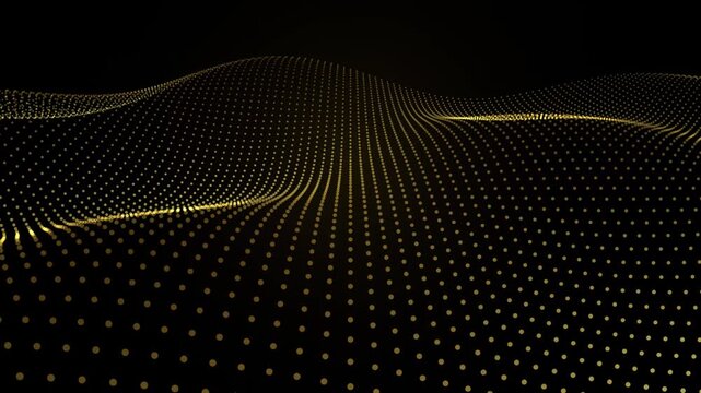 Abstract golden wave of particles on black background