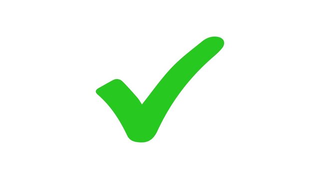 green tick mark symbol animation, success check mark validation symbol motion graphics loopable.