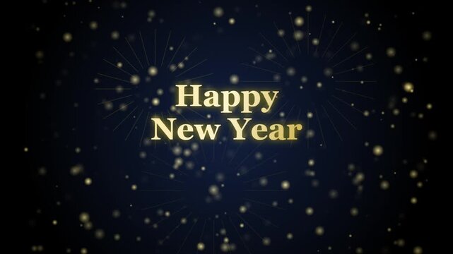 Happy new year gold text on dark background with bokeh