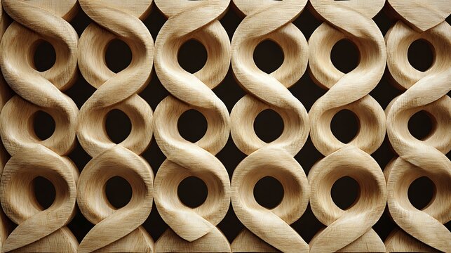Interlocking wooden spiral pattern with circular voids