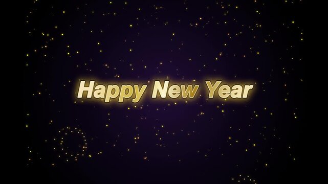 Happy new year golden text with glowing particles