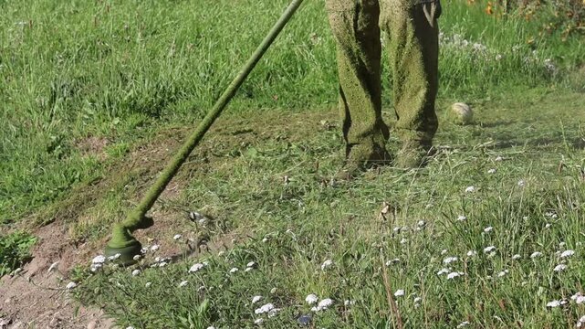 The video clip shows a person clearing vegetation