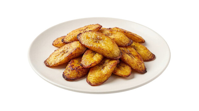 Fried sweet plantains on a plate on a transparent background