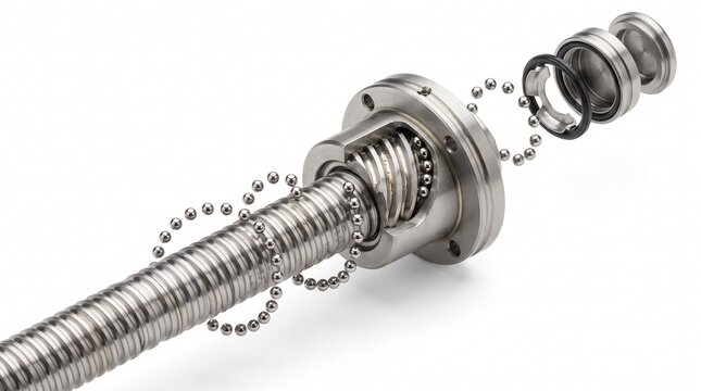 Ball Screw Exploded - 3D illustration of Exploded diagram of a ball screw nut showing
internal recirculating balls