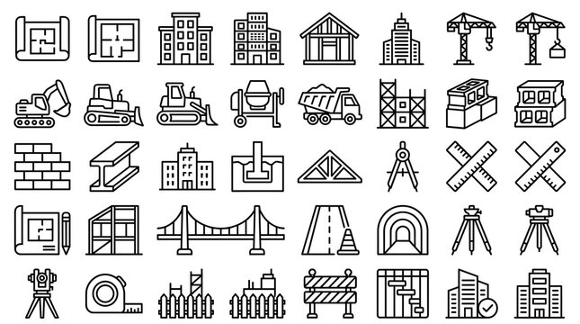 Construction Engineering and Building Line Icon Collection of 30 Editable 