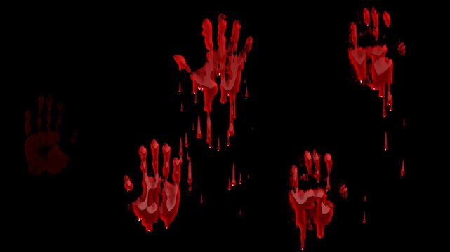 Animated Bloody hand Dripping, Blood Effect for Halloween with transparent Background. Halloween concept. 
