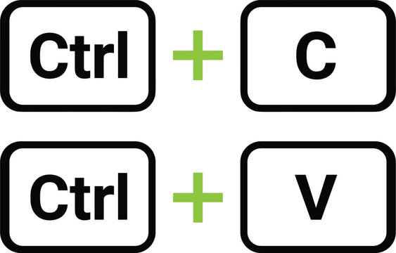 Keyboard shortcut key combination graphic for computer copy paste function using control c and control v vector
