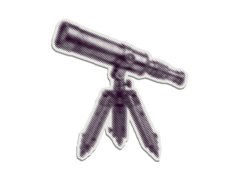 Telescope on a tripod with halftone texture and rough cut paper border, transparent PNG sticker