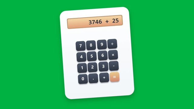 Calculator Adding Numbers on Green Screen