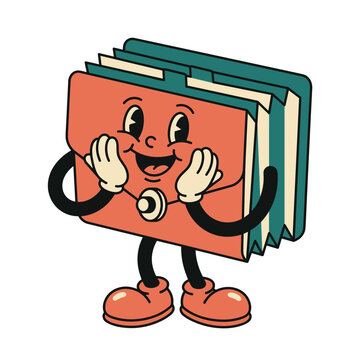 Retro Folder Mascot Character Holding Wallet with Joyful Expression