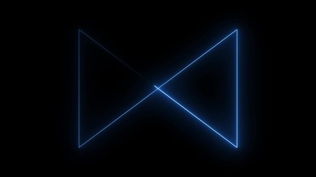 glowing blue neon geometric bow tie line motion animation loop on dark background.