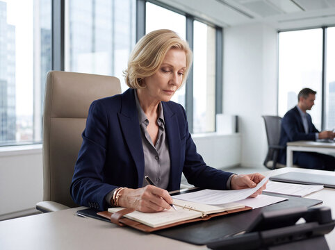 Senior executive review document in modern corporate office