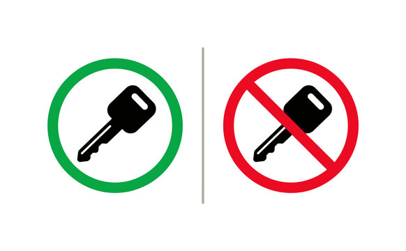 Minimalist security icon comparing allowed and prohibited keys on black background