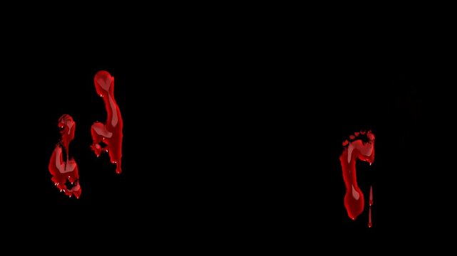 Animated Bloody footsteps Dripping with Blood Effect for Halloween. Halloween concept transparent Background.