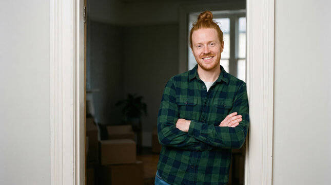 Portrait of a parent in a new home doorway