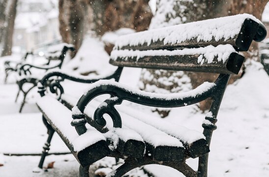 bench in snow